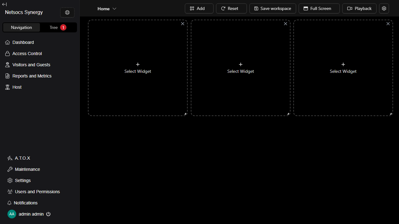 Dashboard con espacios de widget vacíos