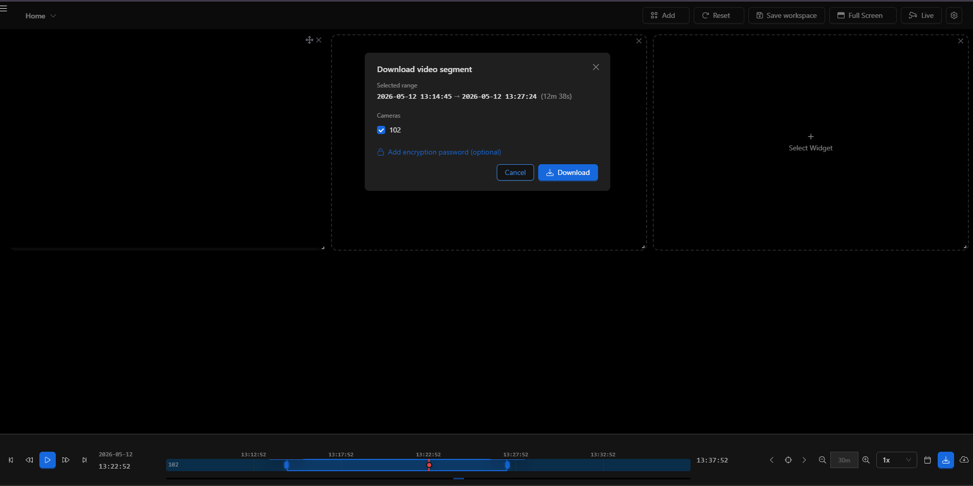 Diálogo de descarga de segmento de video abierto