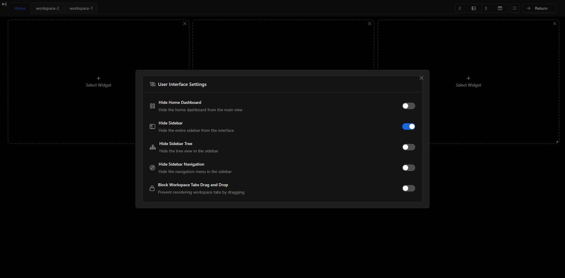 Modal de configuración