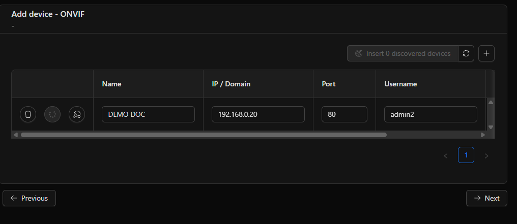 Selector de perfiles ONVIF obtenidos de la cámara