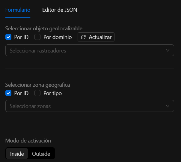 Geofence Conditional Node Configuration Form