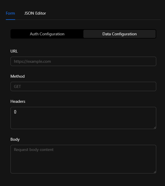 Formulario de configuración del nodo HTTP Request
