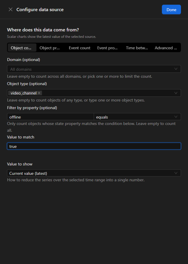 Fuente de datos configurada para el conteo global