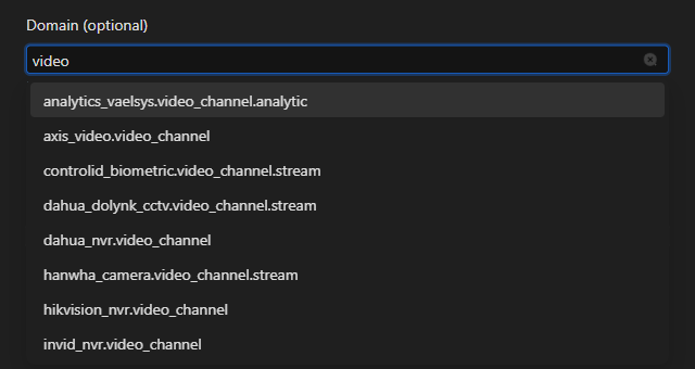 Dominios de canales de video en el selector