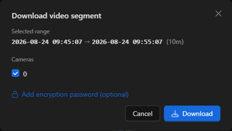 Video segment download dialog