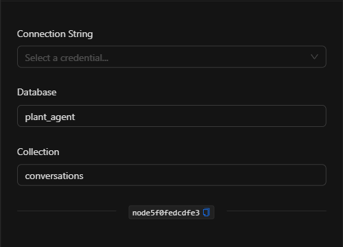 Formulario configurado del nodo Memoria de Agente MongoDB