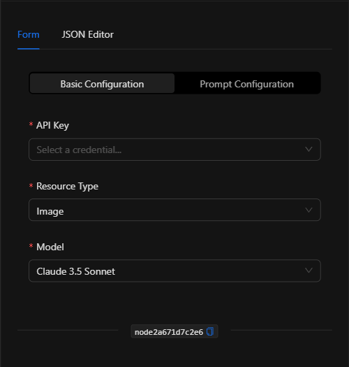 Configuración básica del nodo Claude con recurso Imagen