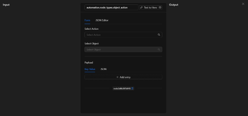 Configuración vacía del nodo Ejecutar acción de objeto