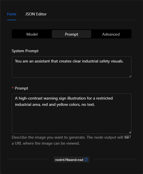 Sección Prompt configurada del nodo Generar Imagen con IA