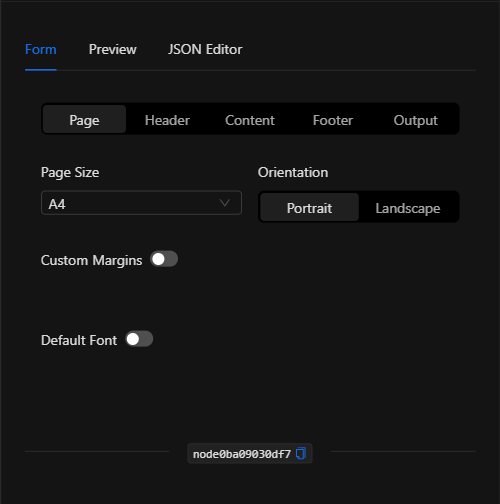Sección Page del nodo Generar PDF