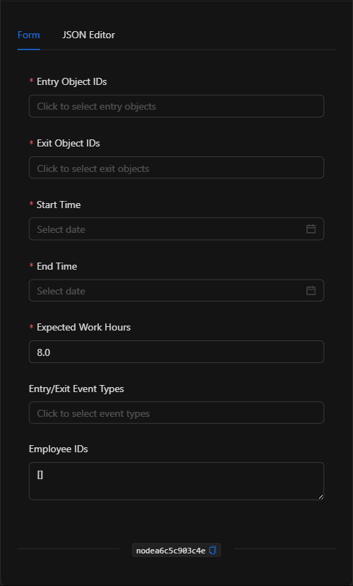 Configuración vacía del nodo Obtener horas trabajadas