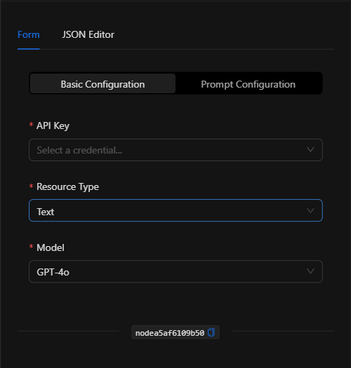 Configuración básica vacía del nodo GPT