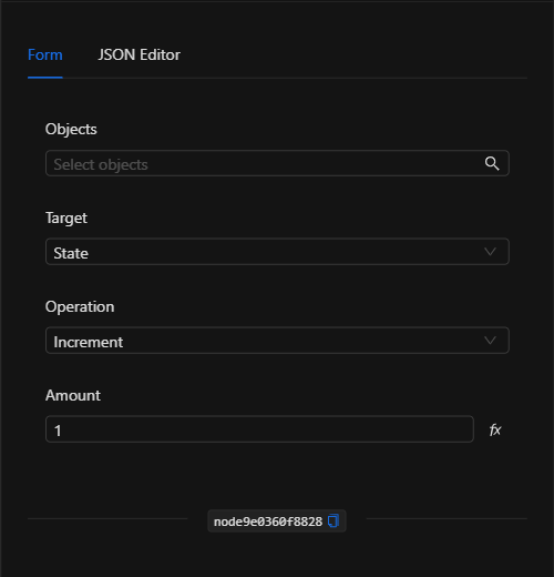 Configuración vacía del nodo Incrementar Estado