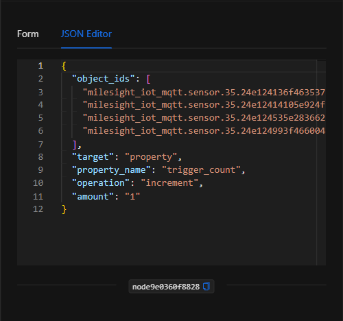 Vista JSON Editor del nodo Incrementar Estado