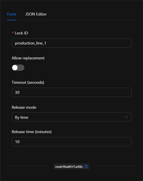 Formulario configurado del nodo Bloqueo de Flujo