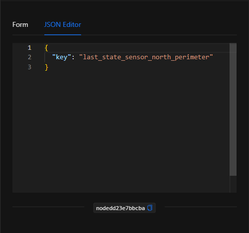 Vista JSON Editor del nodo Eliminar Memoria