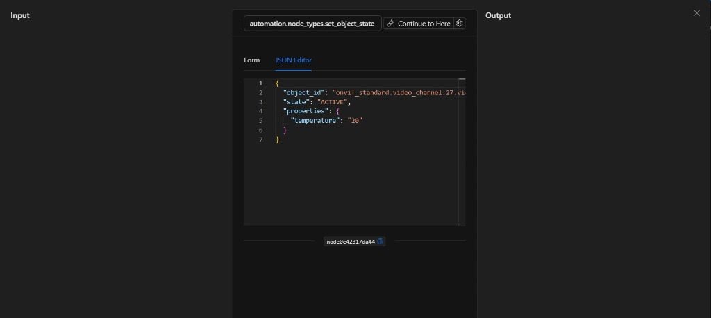 Vista JSON Editor del nodo Modificar el estado de un objeto
