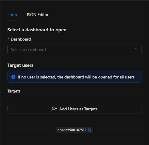 Configuración vacía del nodo Abrir dashboard