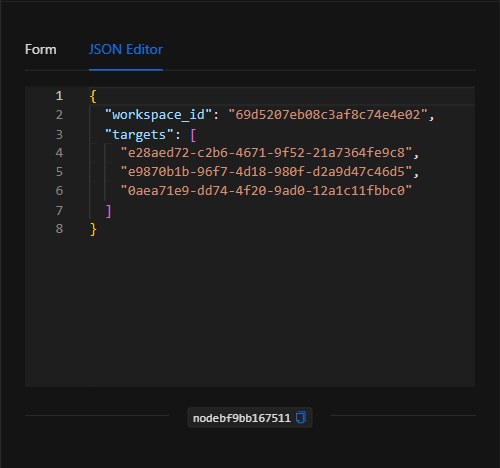 Vista JSON Editor del nodo Abrir dashboard