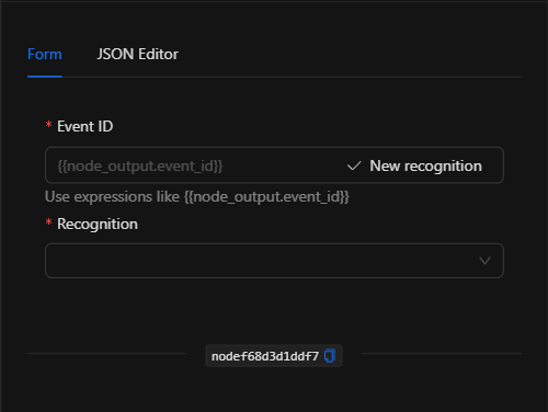 Configuración vacía del nodo Establecer reconocimiento de evento