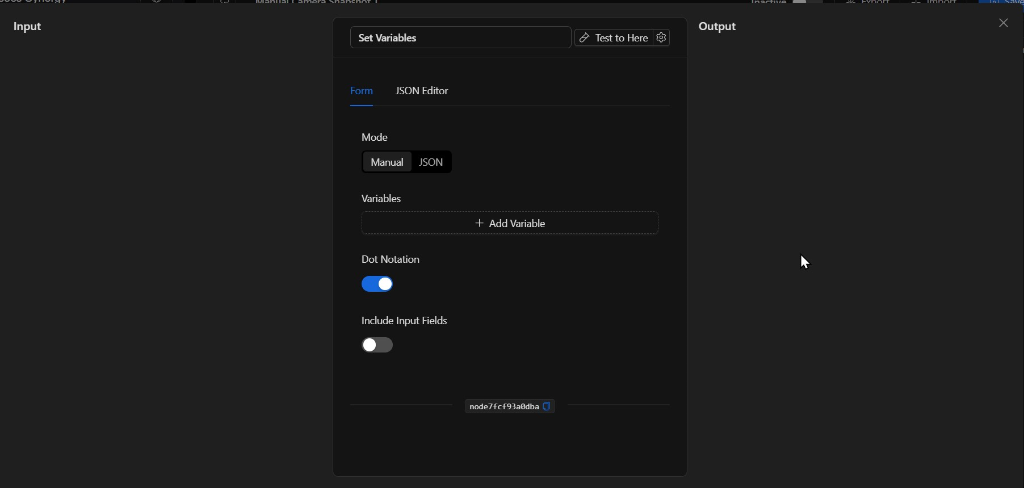 Configuración vacía del nodo Establecer variables