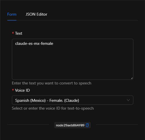 Configuración vacía del nodo Texto a voz