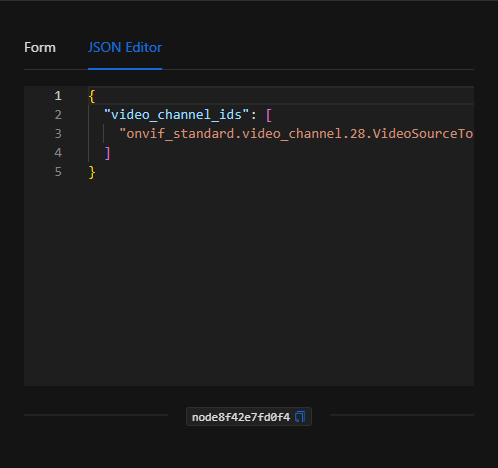 Vista JSON Editor del nodo Ventana emergente de video