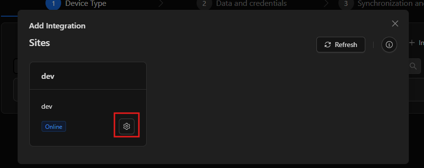Lista de Sites con un site en línea y su botón Install drivers