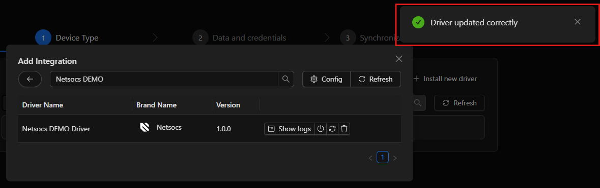 Notificación Driver updated correctly