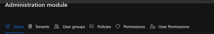 Administration module tabs