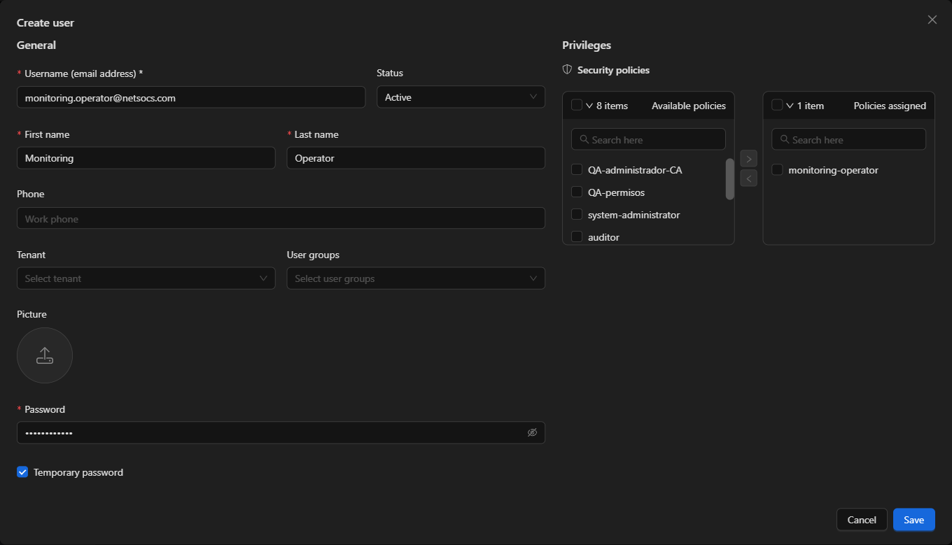 User creation form