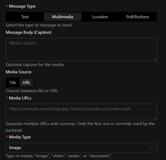 Formulario mensaje tipo Multimedia
